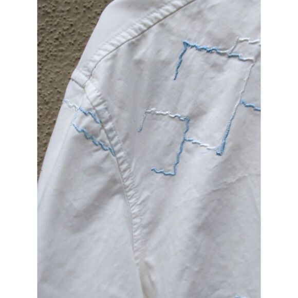 Pavi Shirt Made in Italy LG White Blue Embroidered Button Gigolo shirt - Picture 11 of 15
